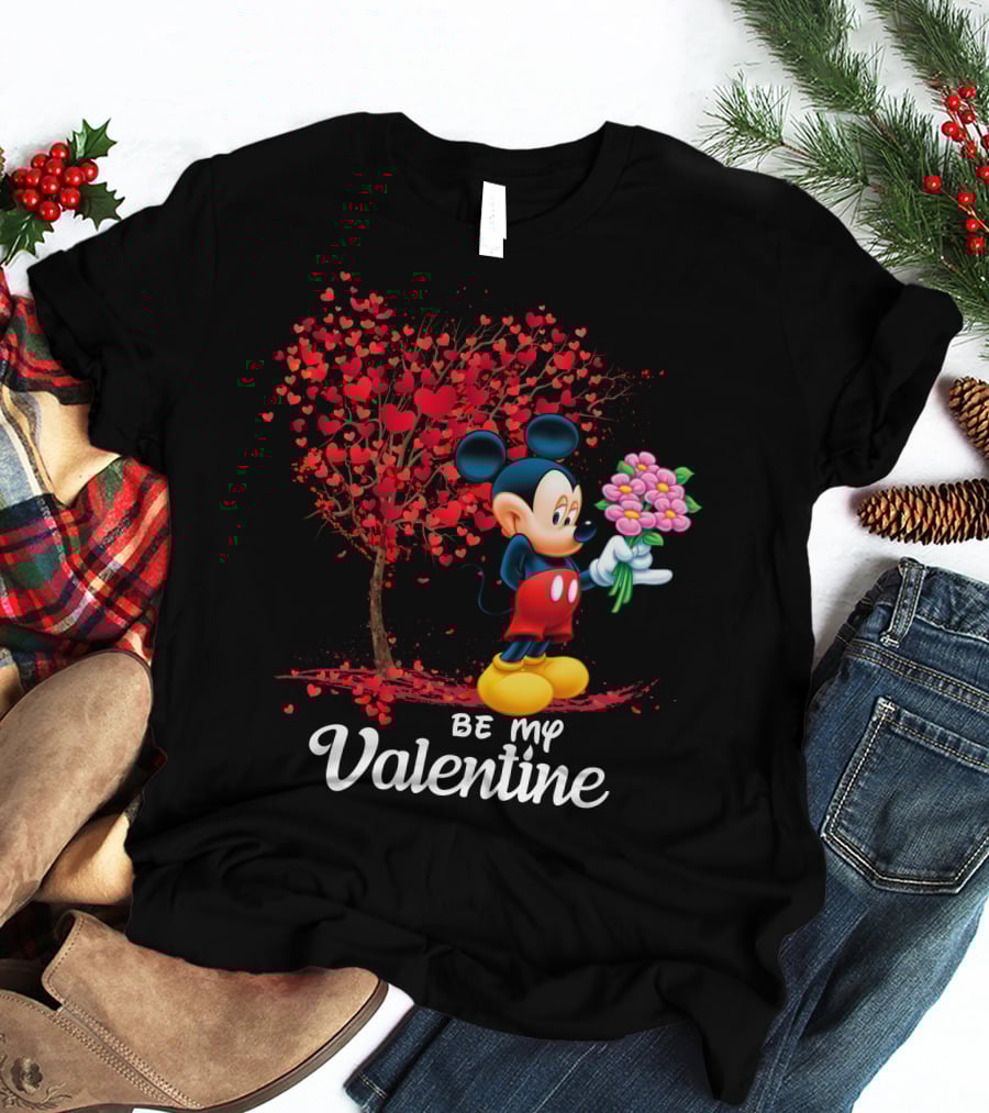 Be My Valentine Mickey Mouse Heart Tree Flowers T-Shirt