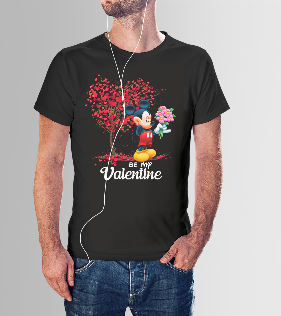 Be My Valentine Mickey Mouse Heart Tree Flowers T-Shirt