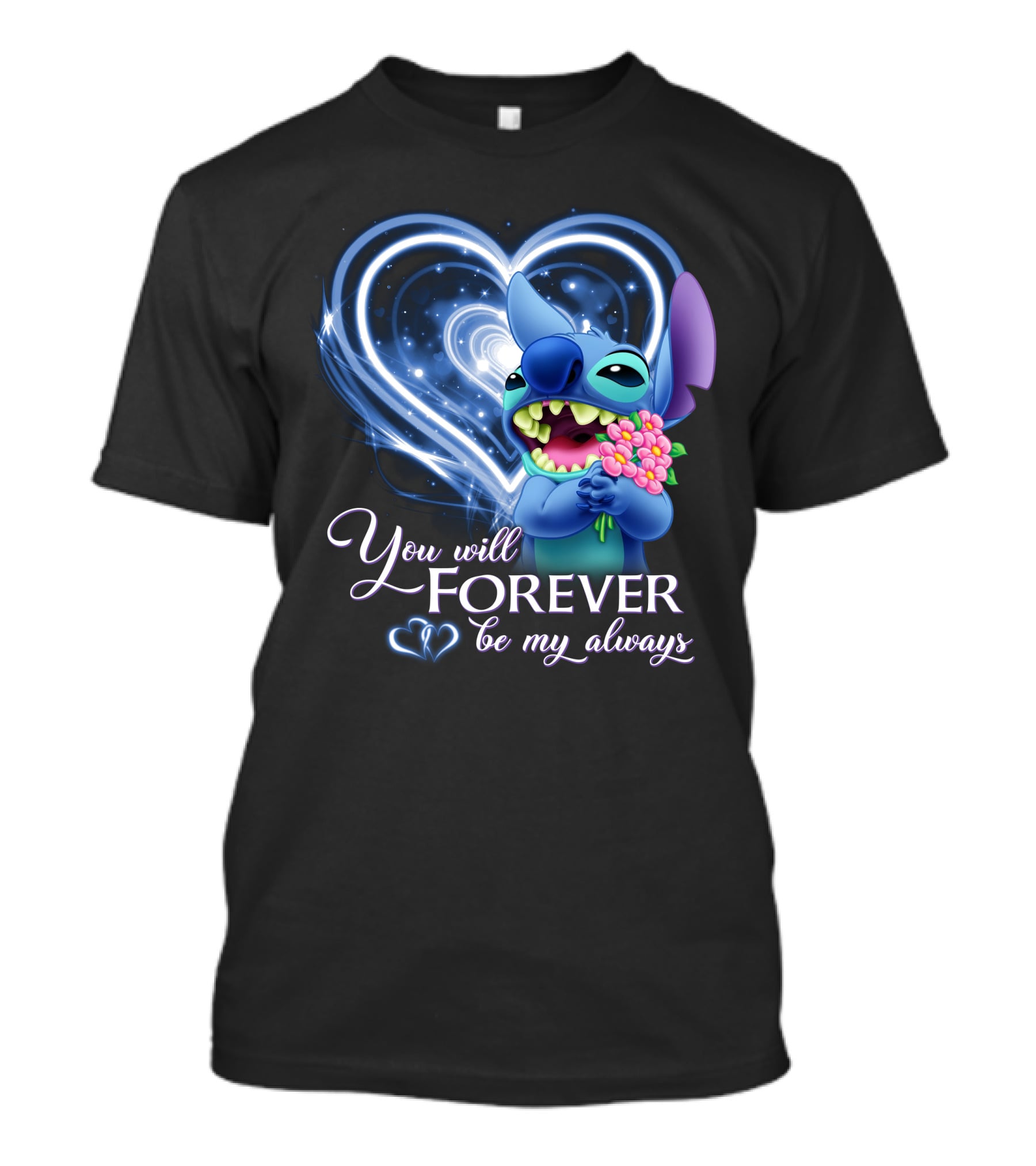 You Will Forever Be My Always Stitch Holding Flowers Heart T-Shirt