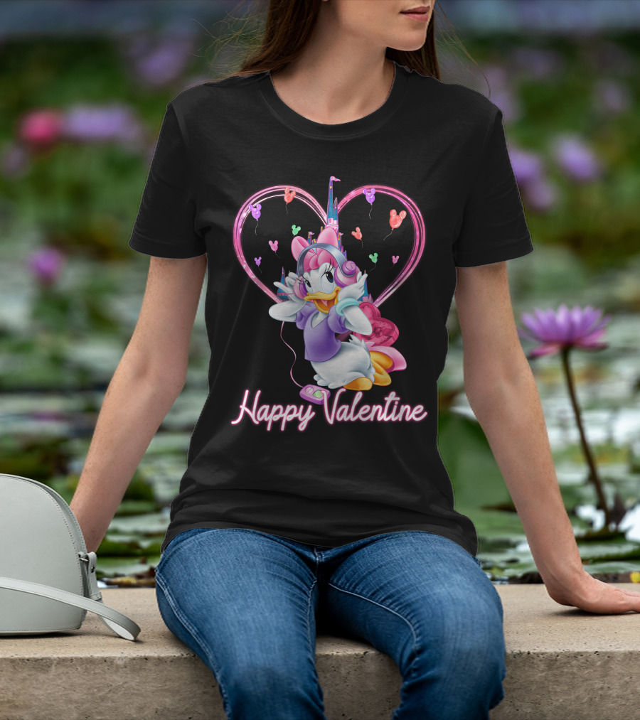 Daisy Duck Happy Valentine Balloons Castle Headphones T-Shirt