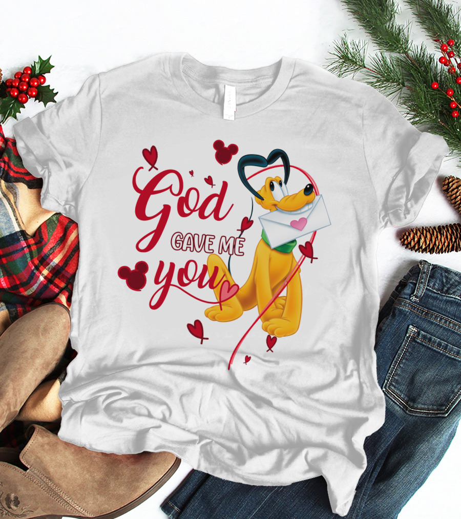 Pluto God Gave Me You Hearts And Mickey Mouse Icons T-Shirt