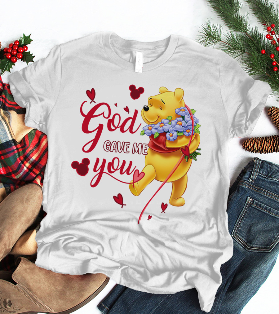 God Gave Me You Pooh Flowers Hearts Iconic Character T-Shirt