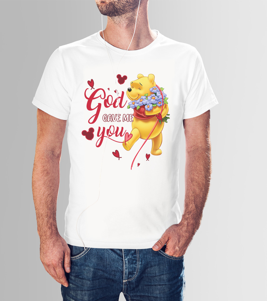God Gave Me You Pooh Flowers Hearts Iconic Character T-Shirt