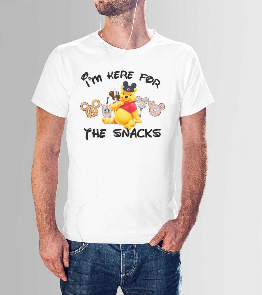 I'm Here For The Snacks Pooh Pretzel Mickey Mouse Ice Cream Donut Lollipops Starbucks Coffee T-Shirt