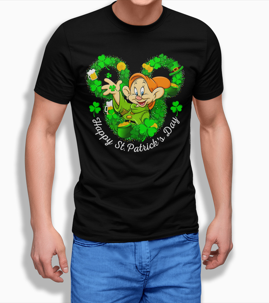 Dopey Happy St. Patrick's Day Shamrock And Beer Celebration Green Theme T-Shirt