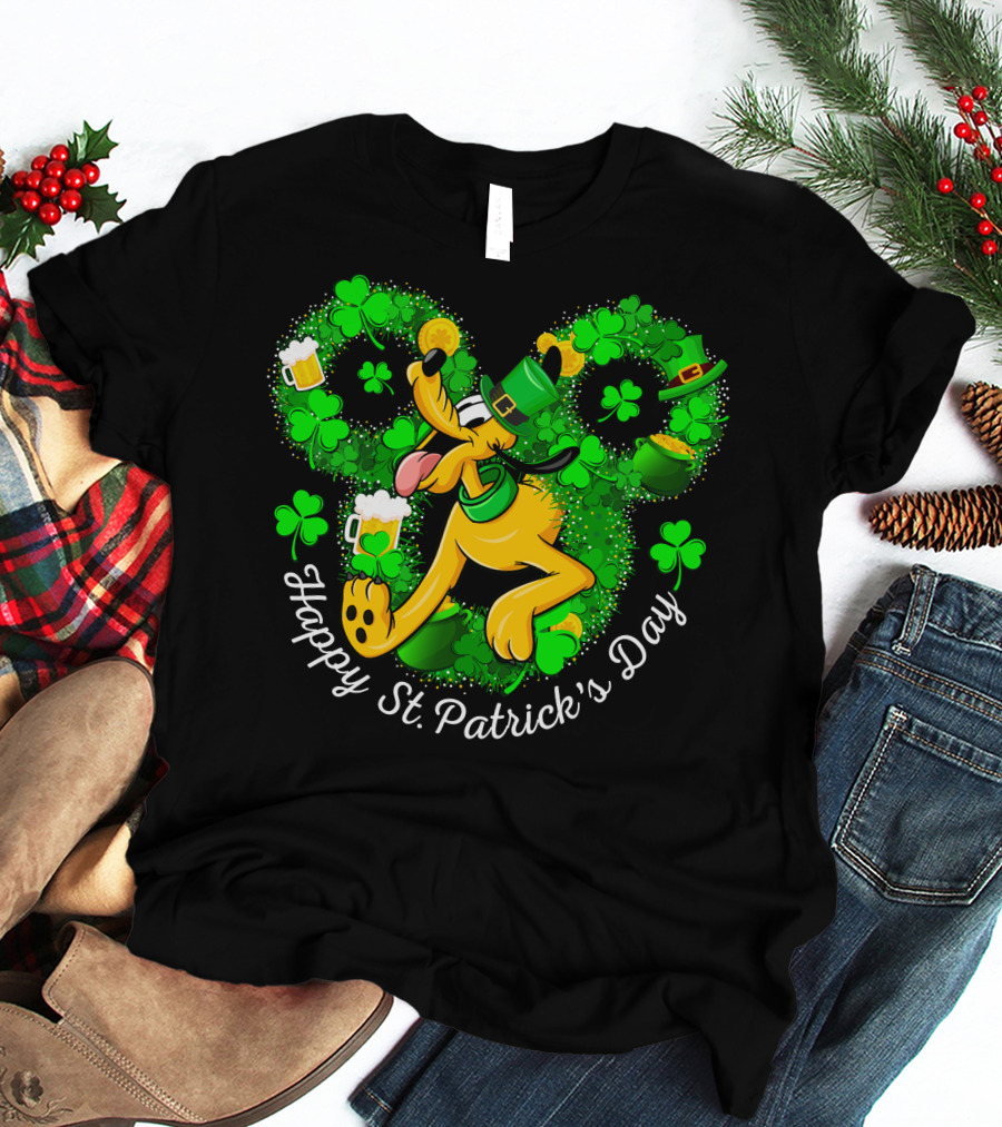 Happy St. Patrick's Day Pluto Shamrock And Hat Celebration T-Shirt