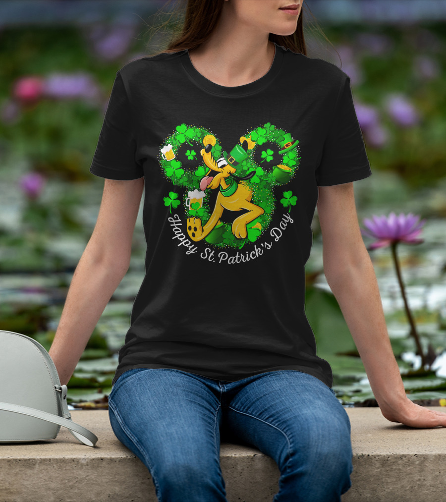 Happy St. Patrick's Day Pluto Shamrock And Hat Celebration T-Shirt