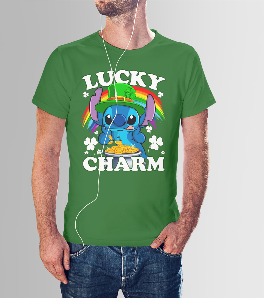 Lucky Charm Stitch Rainbow Pot Of Gold Clover Hat T-Shirt