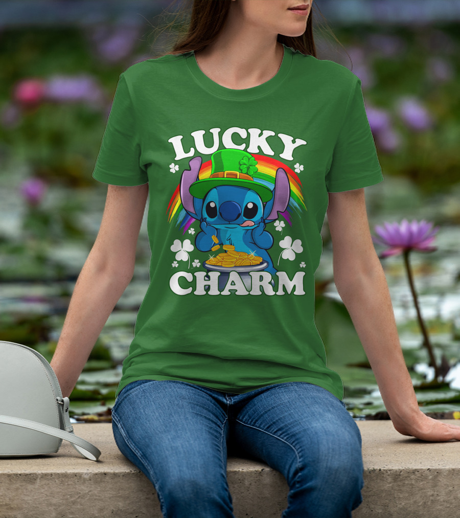 Lucky Charm Stitch Rainbow Pot Of Gold Clover Hat T-Shirt