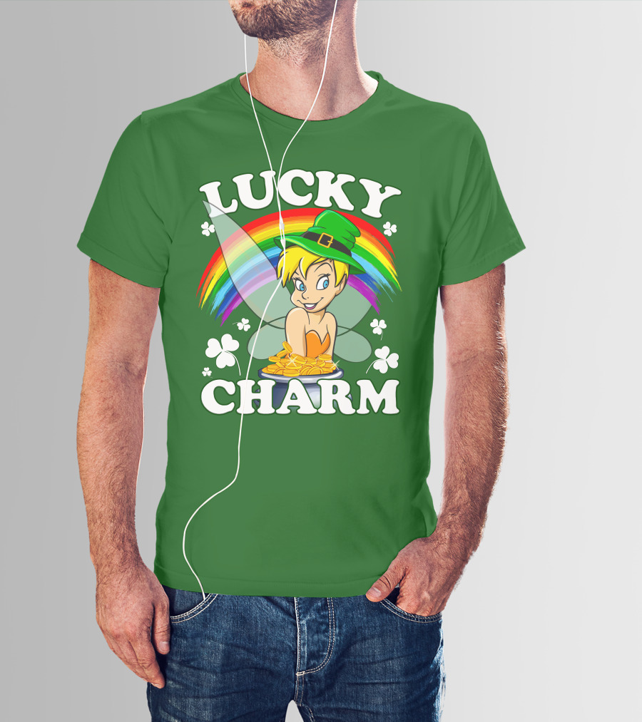 Lucky Charm Tinker Bell Rainbow Gold Coins Shamrocks T-Shirt
