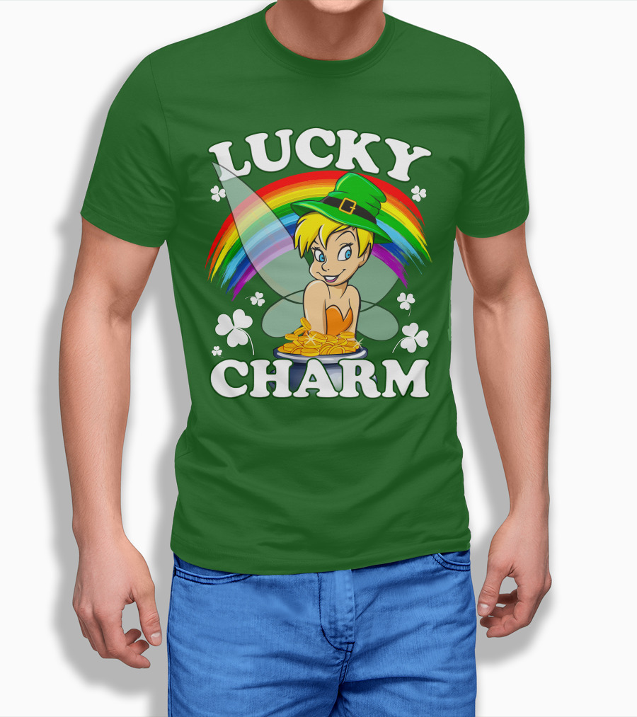 Lucky Charm Tinker Bell Rainbow Gold Coins Shamrocks T-Shirt