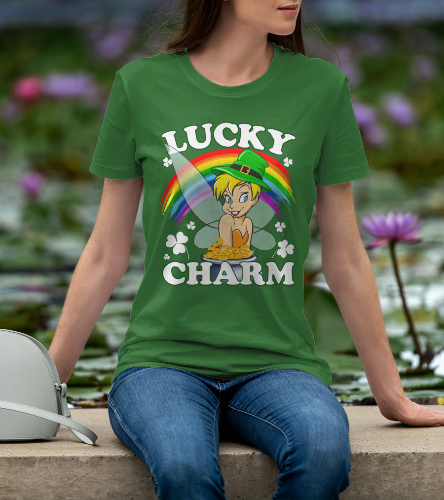 Lucky Charm Tinker Bell Rainbow Gold Coins Shamrocks T-Shirt