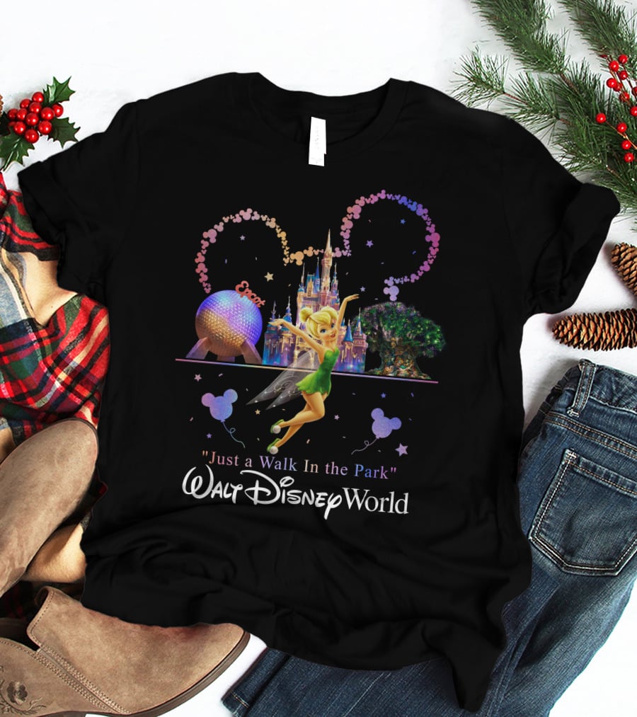 Walt Disney World Tinkerbell Just A Walk In The Park Epcot Magic Kingdom T-Shirt
