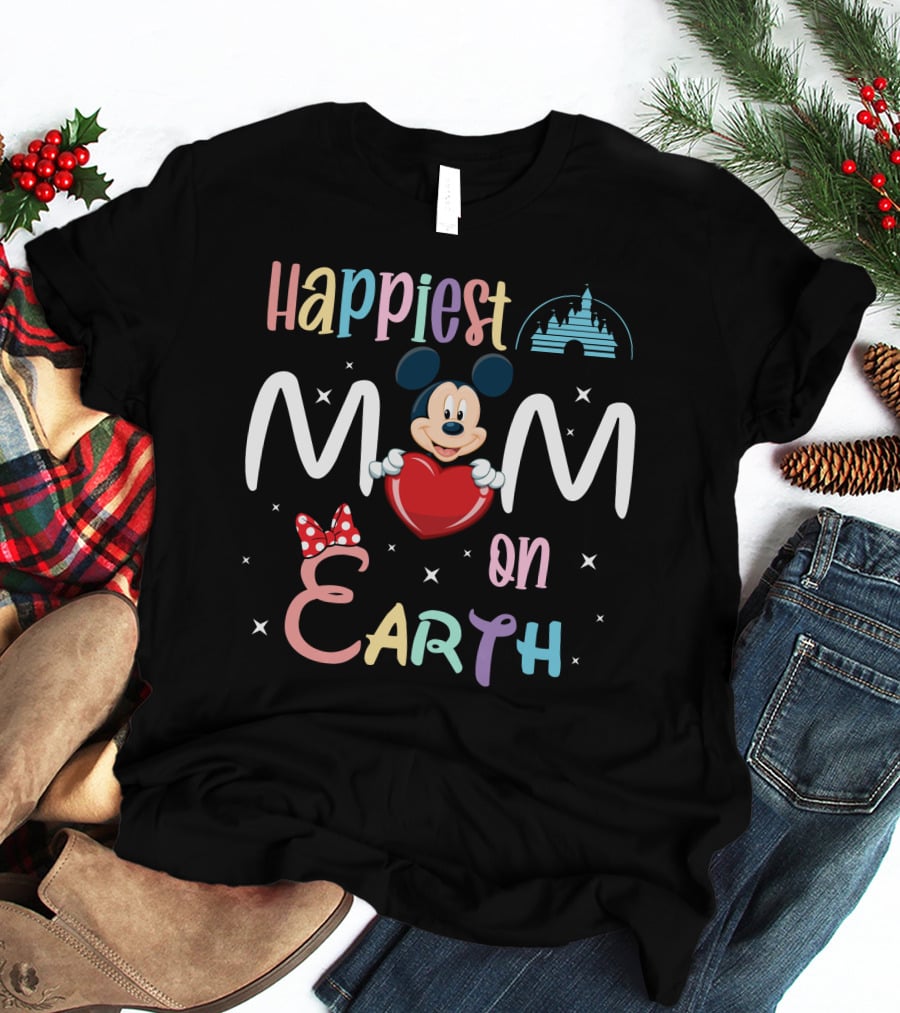 Happiest Mom On Earth Mickey Mouse Heart Disney Castle T-Shirt