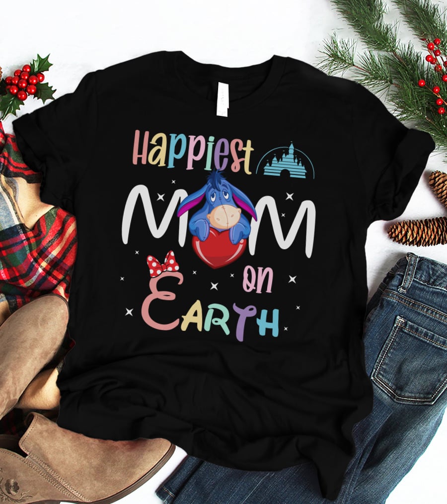 Happiest Mom On Earth Eeyore Disney Castle Minnie Bow T-Shirt