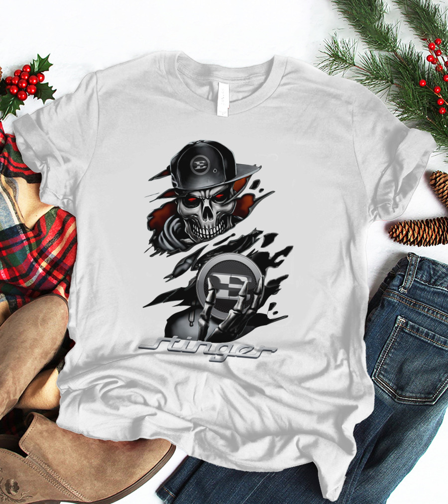 Stinger Skull With Hat And Logo Emblem T-Shirt