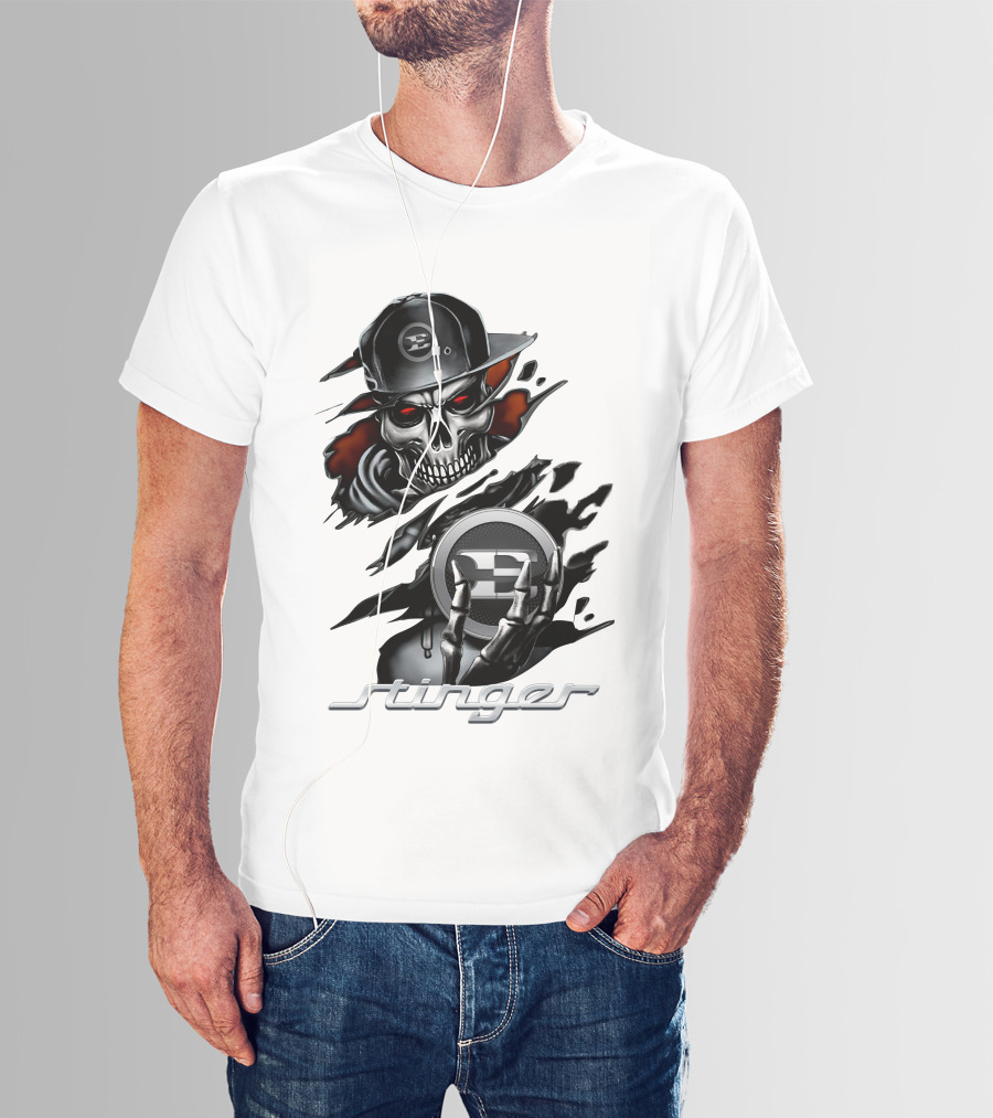 Stinger Skull With Hat And Logo Emblem T-Shirt