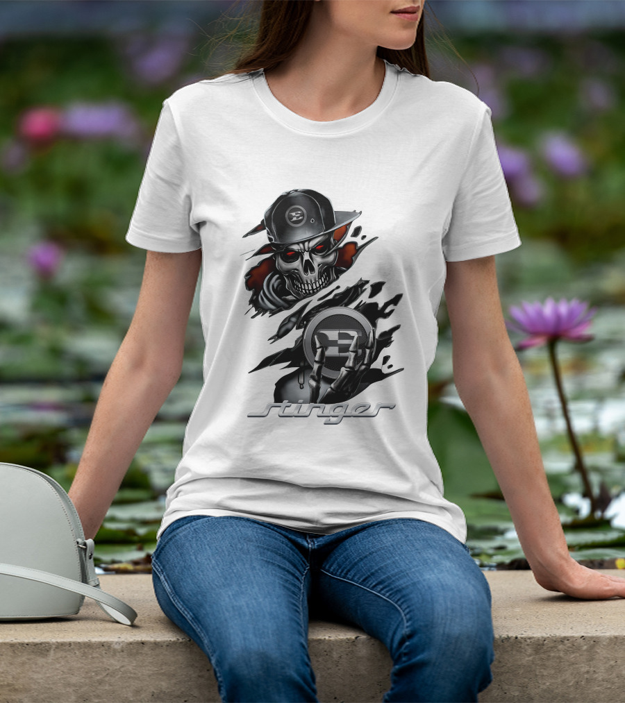 Stinger Skull With Hat And Logo Emblem T-Shirt