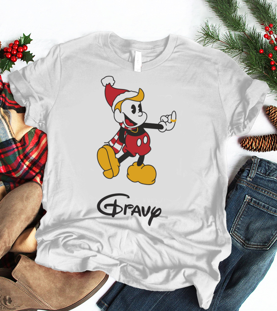 Gravy Christmas Cartoon Character With Santa Hat And Scarf T-Shirt