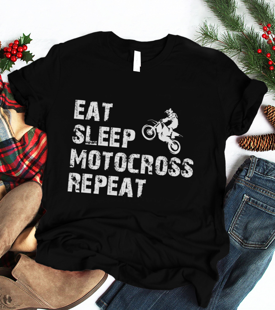EAT SLEEP MOTOCROSS REPEAT Motocross Rider Action T-Shirt