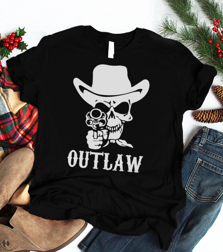 19 Outlaw Cowboy Motorbike 0997 Vintage Wild West Adventure Rider T-Shirt