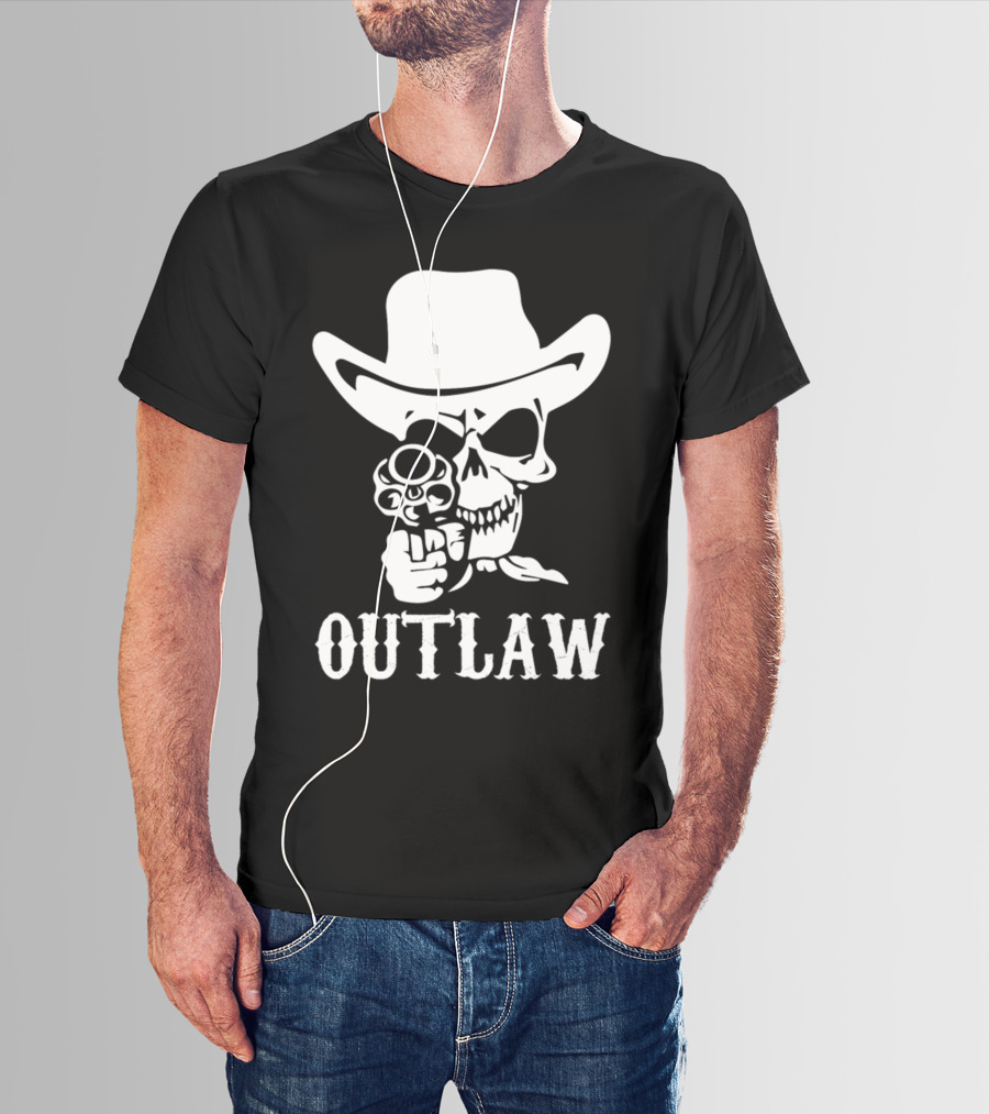 19 Outlaw Cowboy Motorbike 0997 Vintage Wild West Adventure Rider T-Shirt