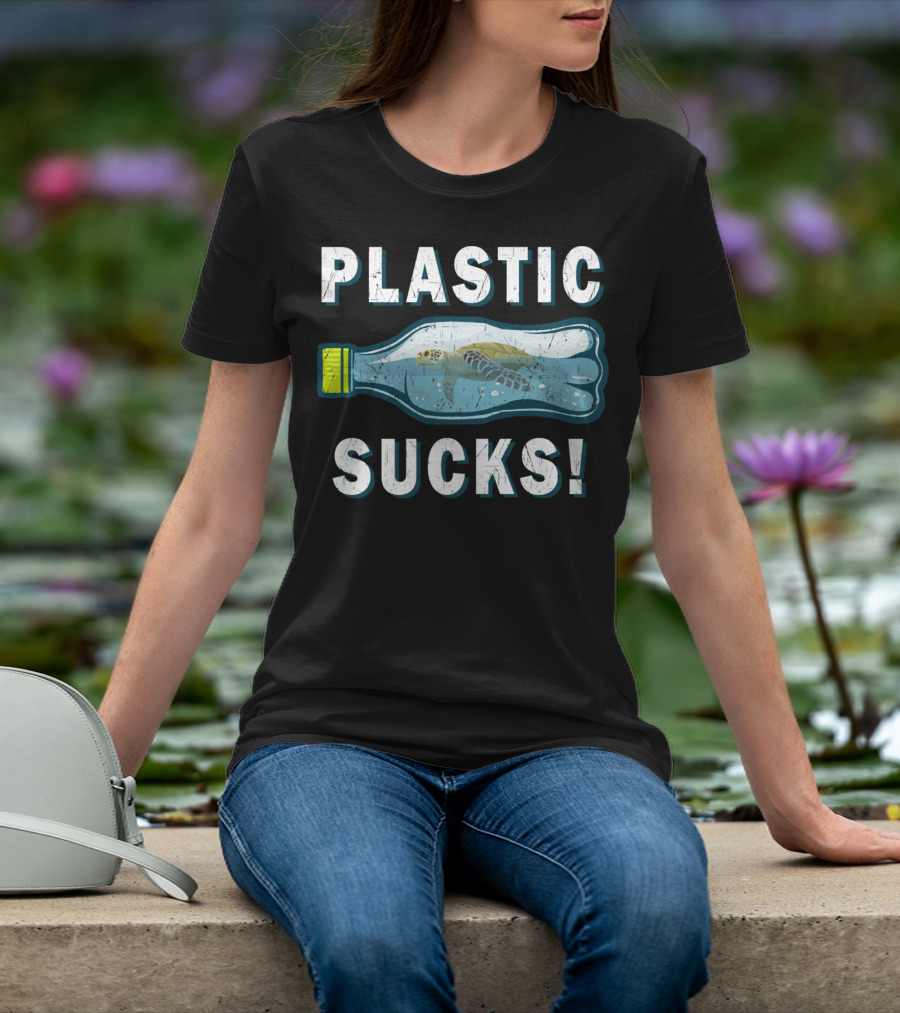 Plastic Sucks Sea Turtle In Bottle Climate Change Earth Day T-Shirt