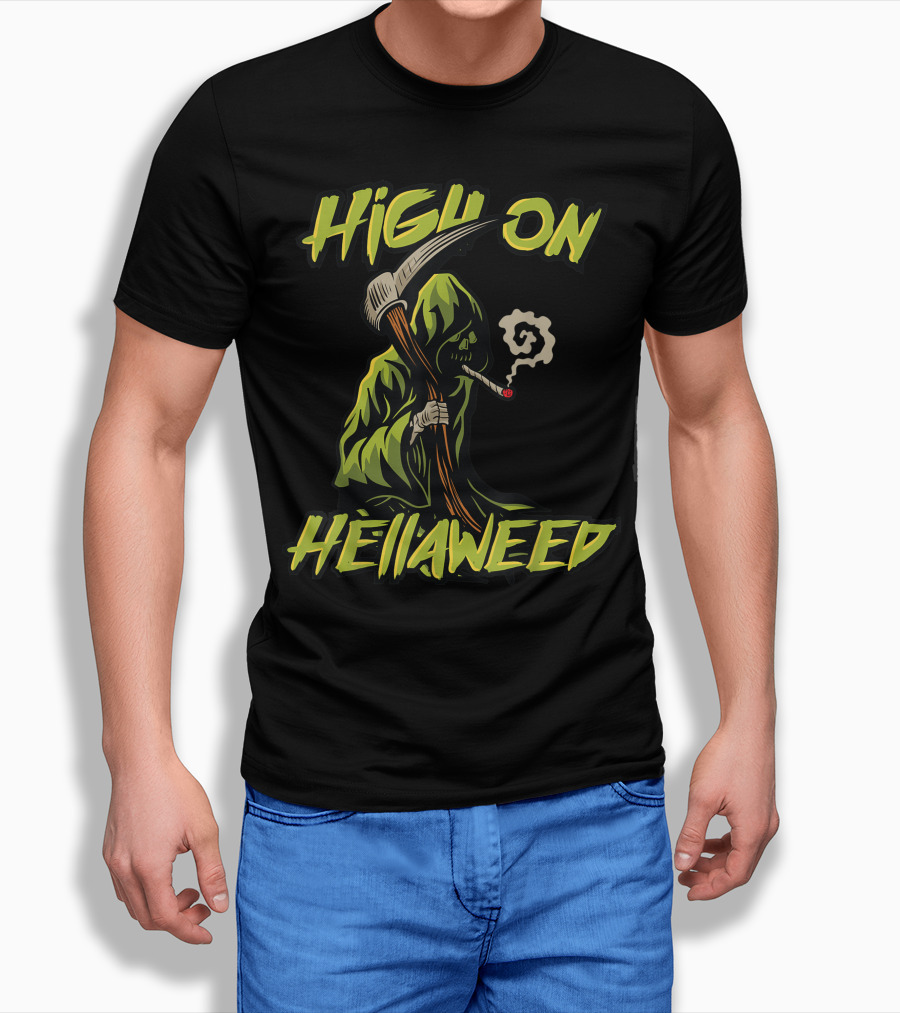 High On Hellaweed Grim Reaper Smoking Weed THC CBD T-Shirt