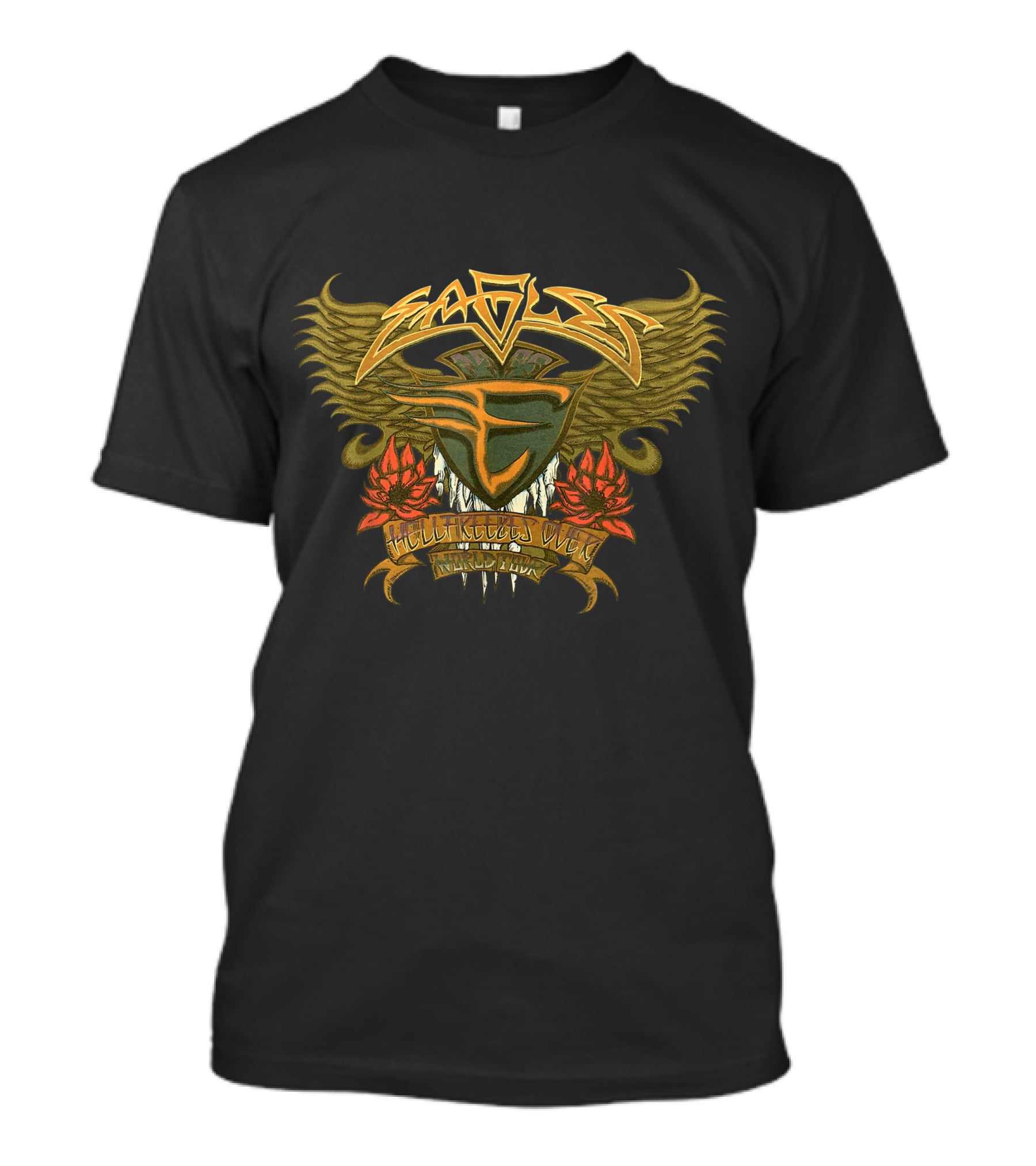 EAGLES HELL FREEZES OVER Music Legend Wings Roses Shield T-Shirt