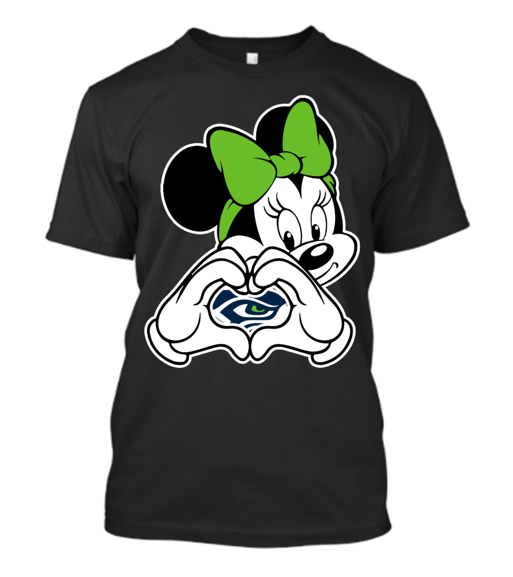 Seattle Seahawks Minnie Mouse Heart Hands Green Bow T-Shirt