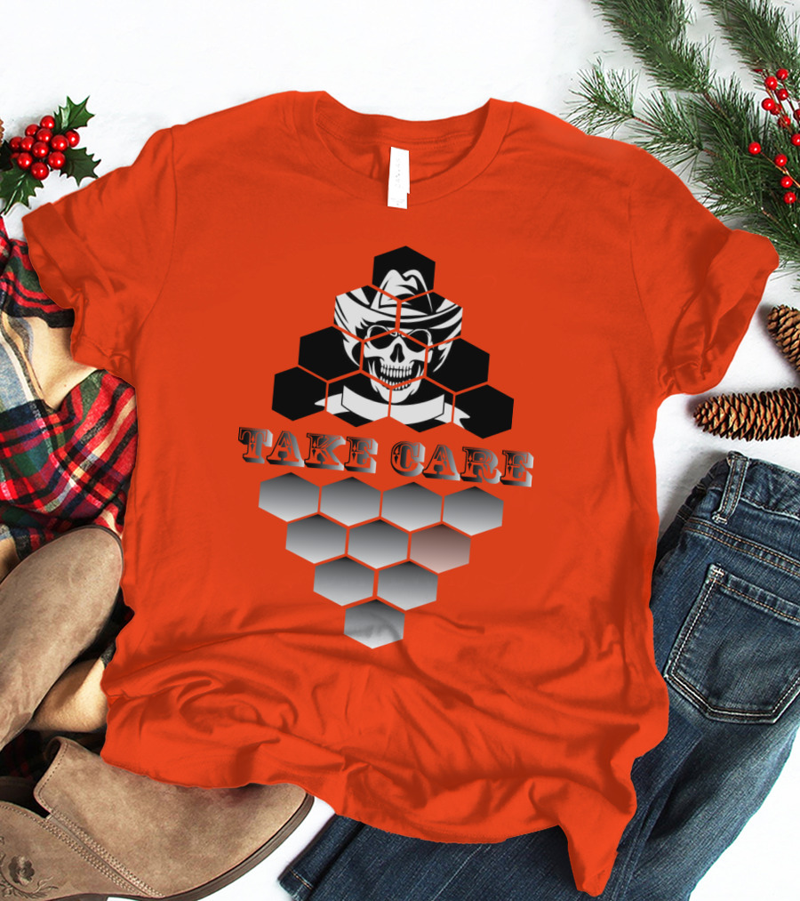 Take Care Hexagonal Cowboy Skull T-Shirt