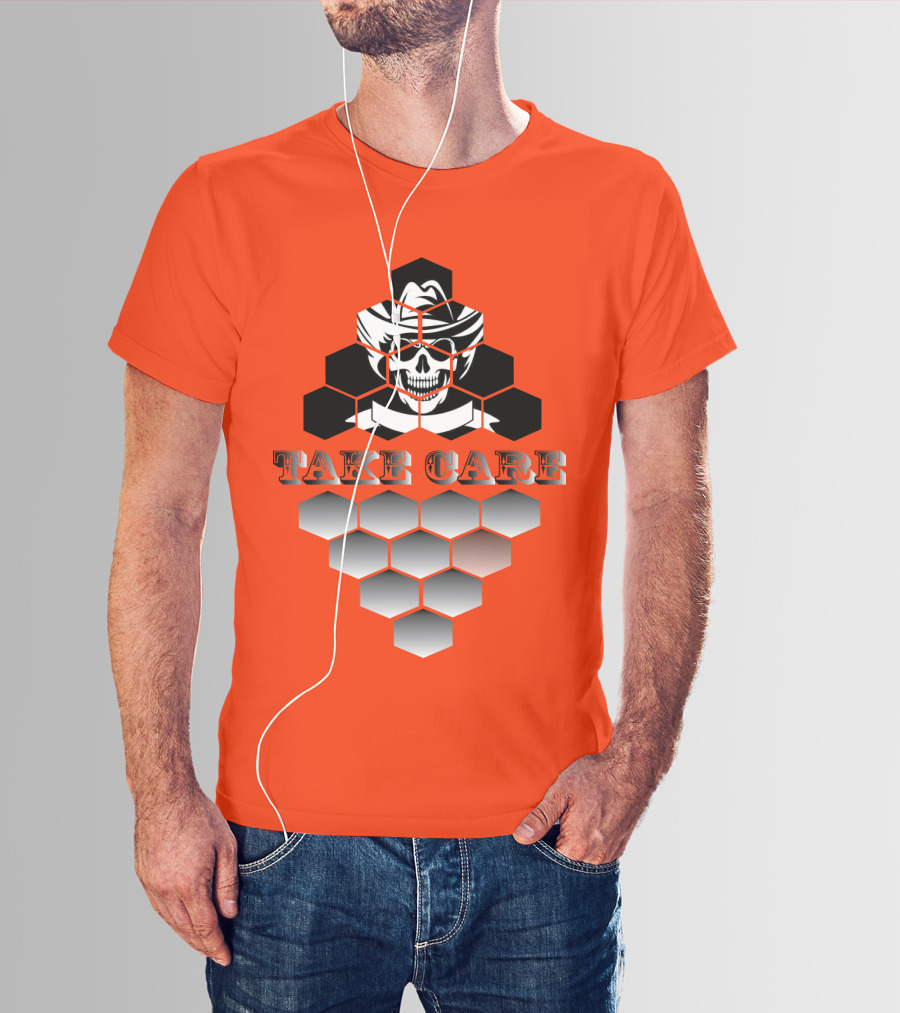 Take Care Hexagonal Cowboy Skull T-Shirt