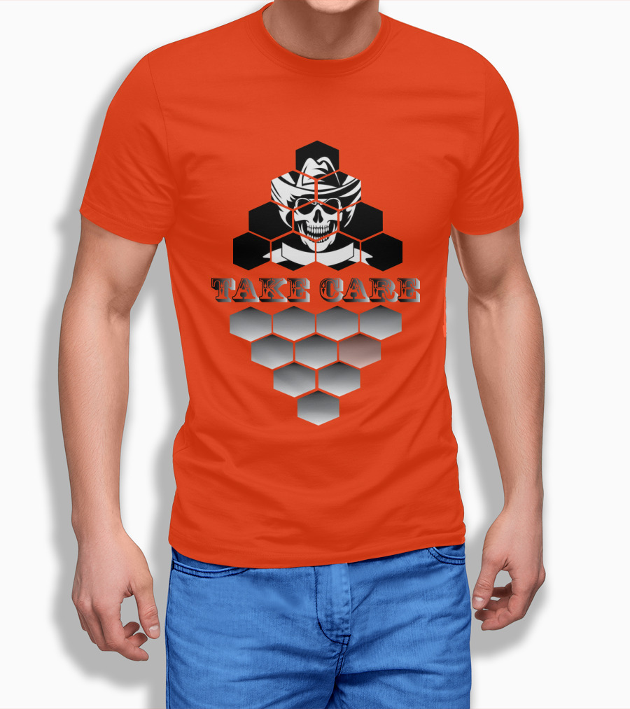 Take Care Hexagonal Cowboy Skull T-Shirt