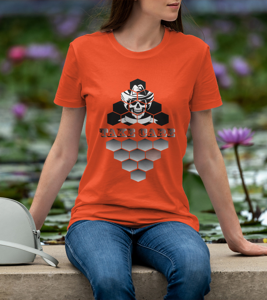 Take Care Hexagonal Cowboy Skull T-Shirt