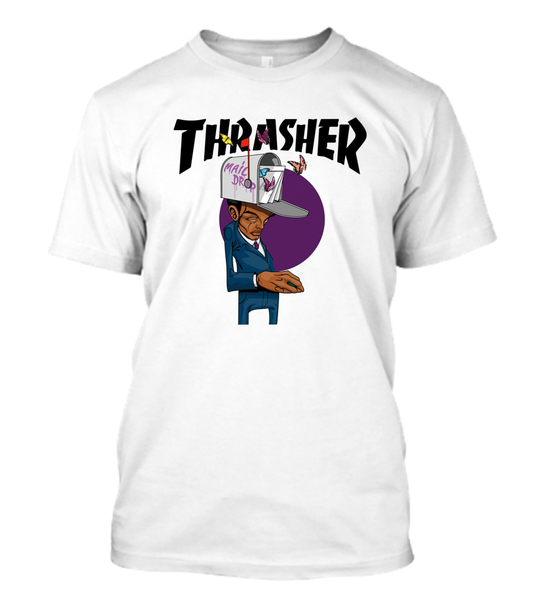 THRASHER Mail Drop Cartoon Character With Butterflies T-Shirt