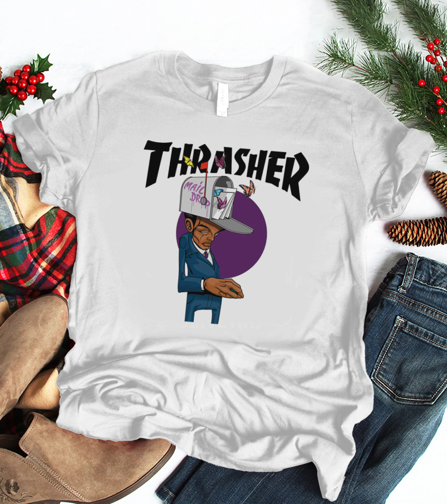 THRASHER Mail Drop Cartoon Character With Butterflies T-Shirt