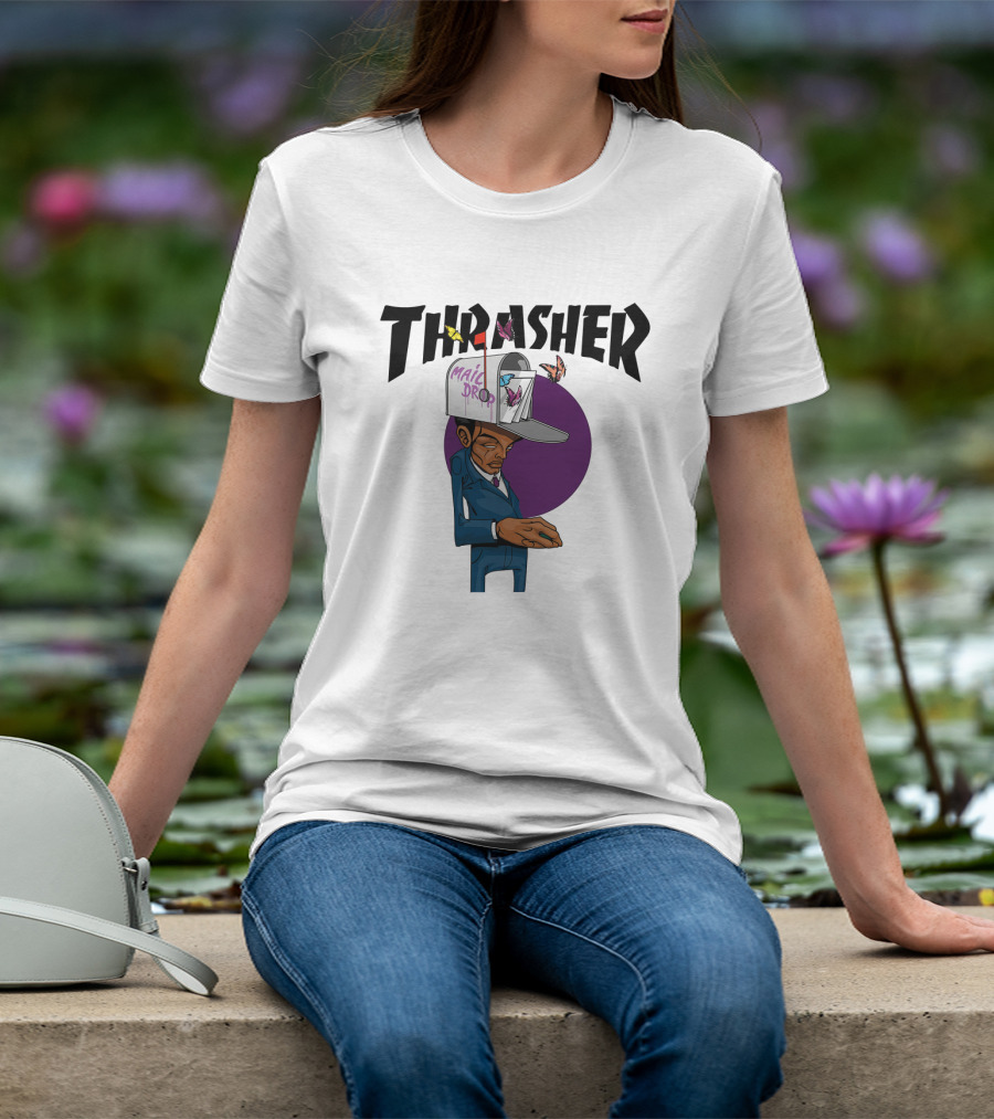 THRASHER Mail Drop Cartoon Character With Butterflies T-Shirt