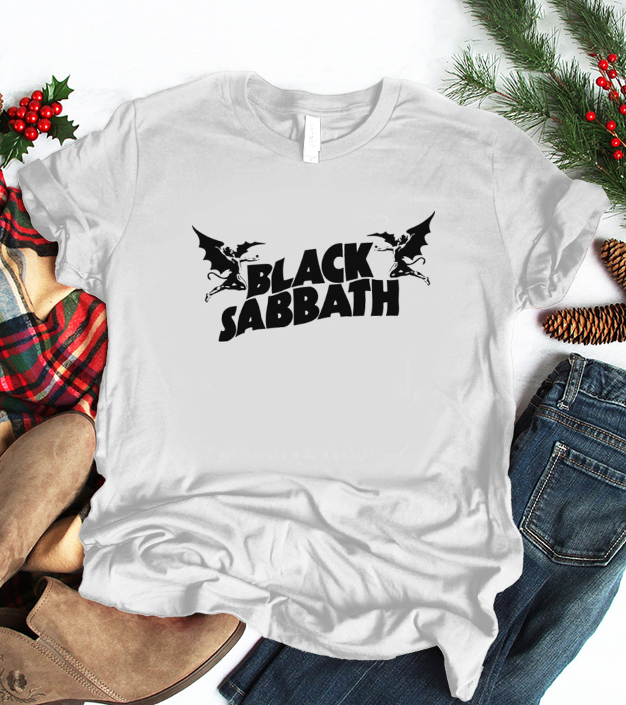 Black Sabbath Logo With Flying Demon Figures T-Shirt