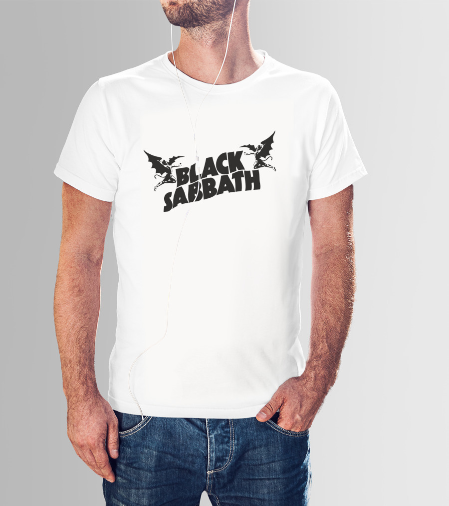 Black Sabbath Logo With Flying Demon Figures T-Shirt