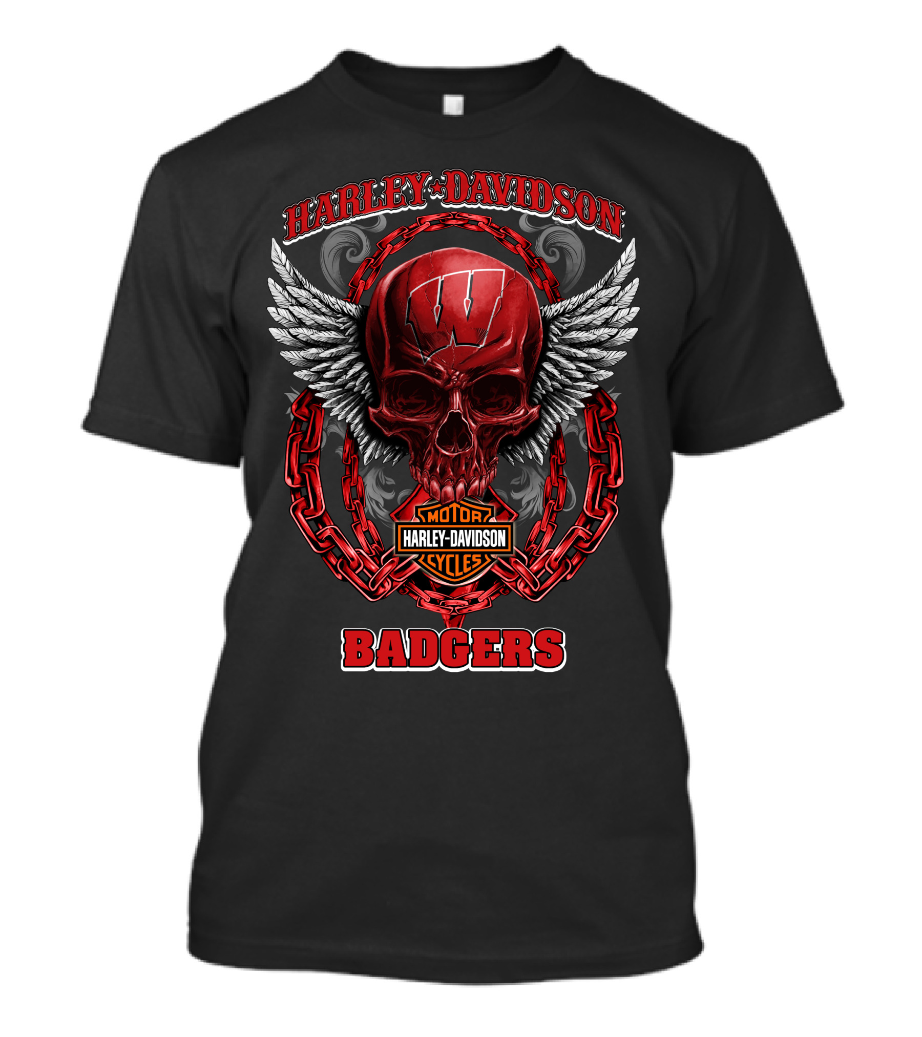 Harley Davidson Wisconsin Badgers Winged Skull T-Shirt
