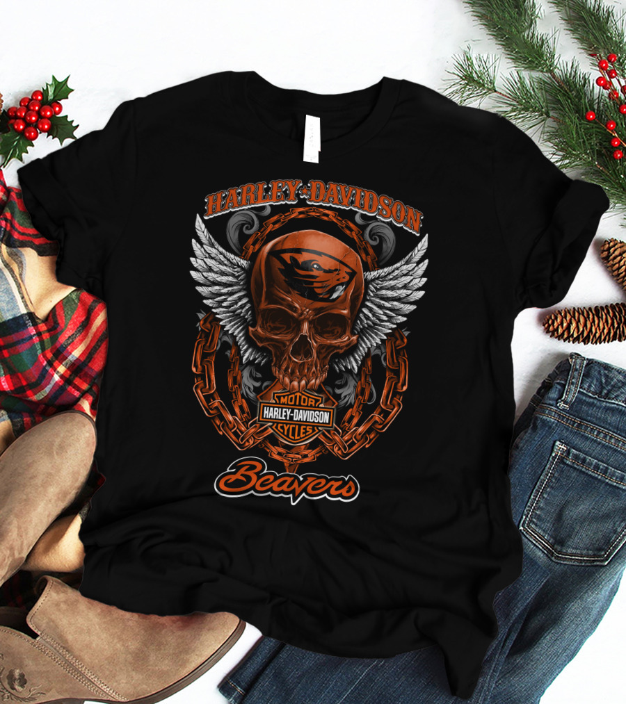 Harley Davidson Oregon State Beavers Skull And Chains T-Shirt