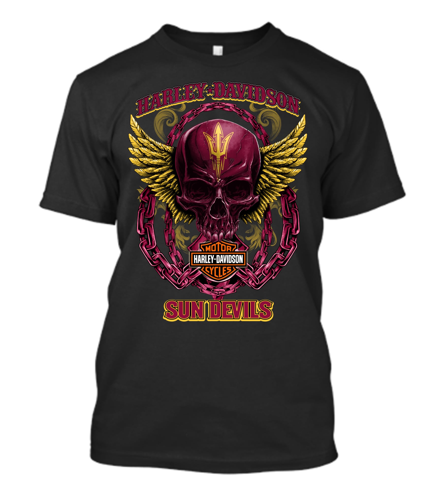 Harley Davidson Arizona State Sun Devils Motorcycles Skull With Wings T-Shirt