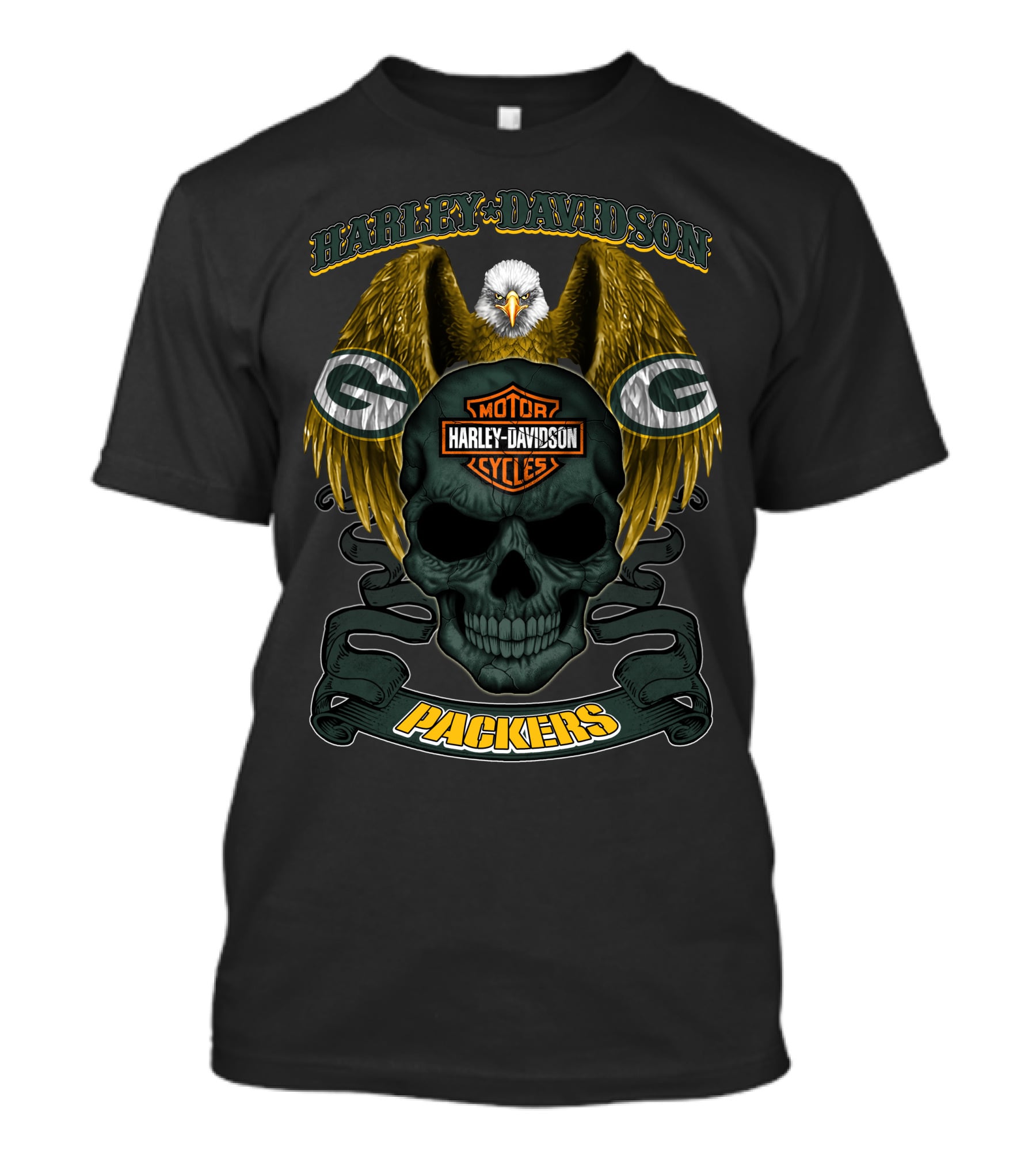 Harley Davidson Green Bay Packers Skull And Eagle T-Shirt