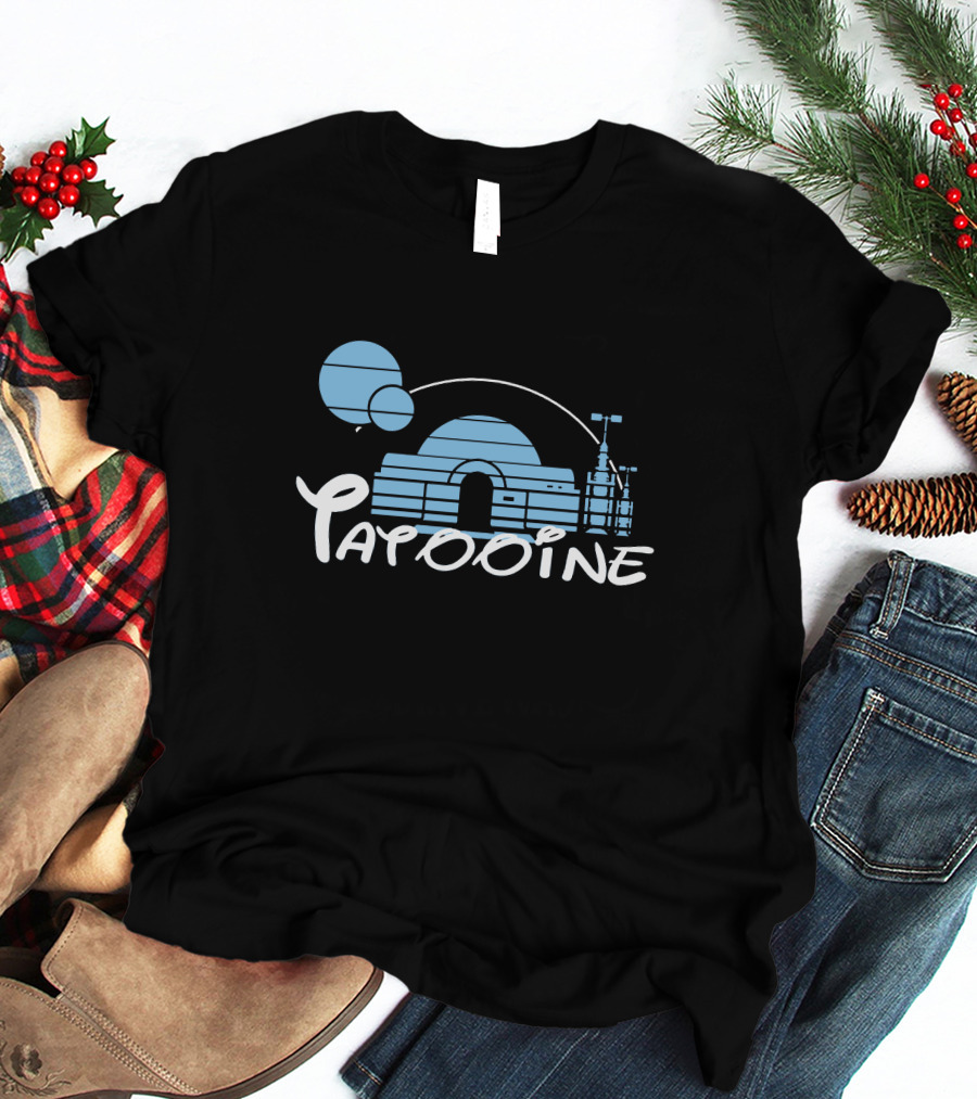 Tatooine Desert Landscape With Twin Moons And Building Outline T-Shirt