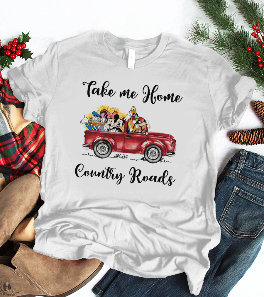 Take Me Home Country Roads Red Truck Disney Characters T-Shirt