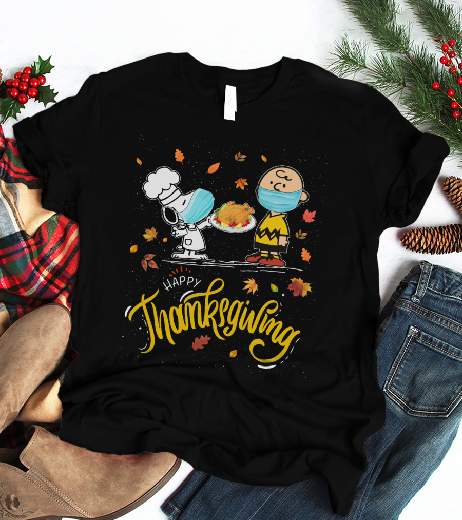 Happy Thanksgiving Snoopy And Charlie Brown Masked Feast T-Shirt