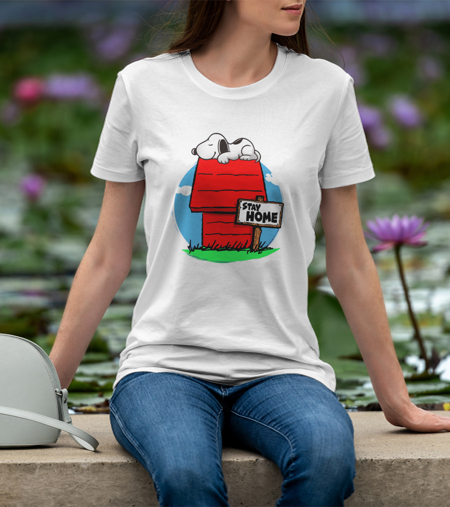 Stay Home Snoopy Doghouse Relaxation T-Shirt