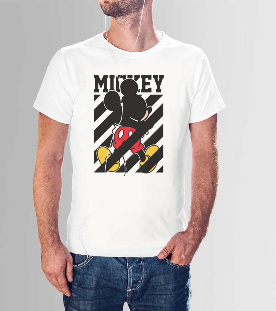 Mickey Mouse Black And White Stripes Red Yellow T-Shirt