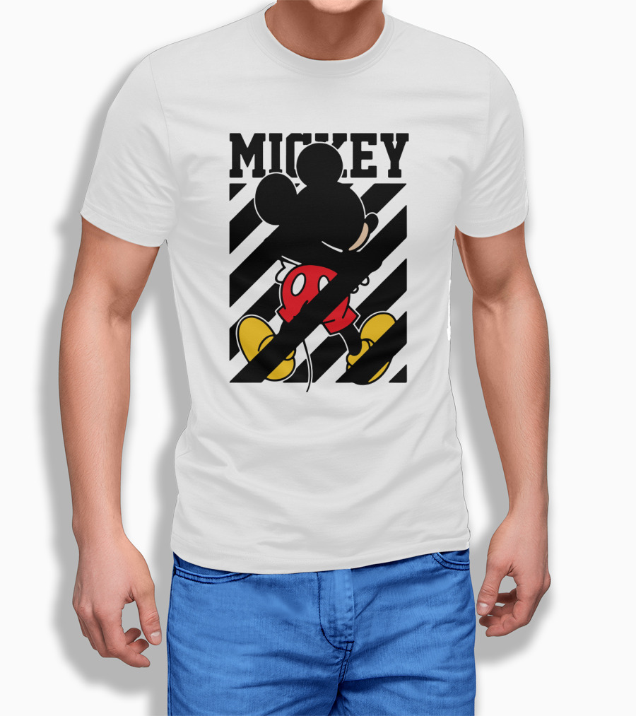 Mickey Mouse Black And White Stripes Red Yellow T-Shirt