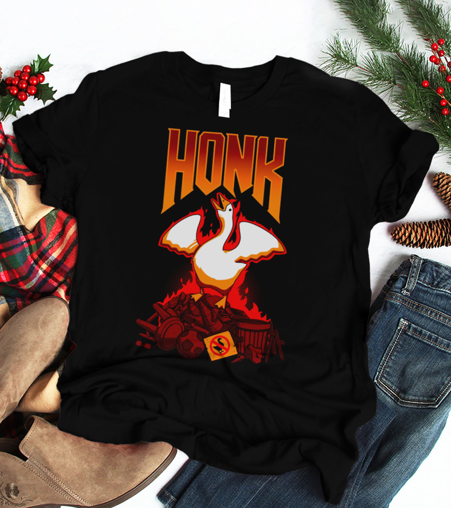 HONK Goose On Junk Pile With Flames T-Shirt